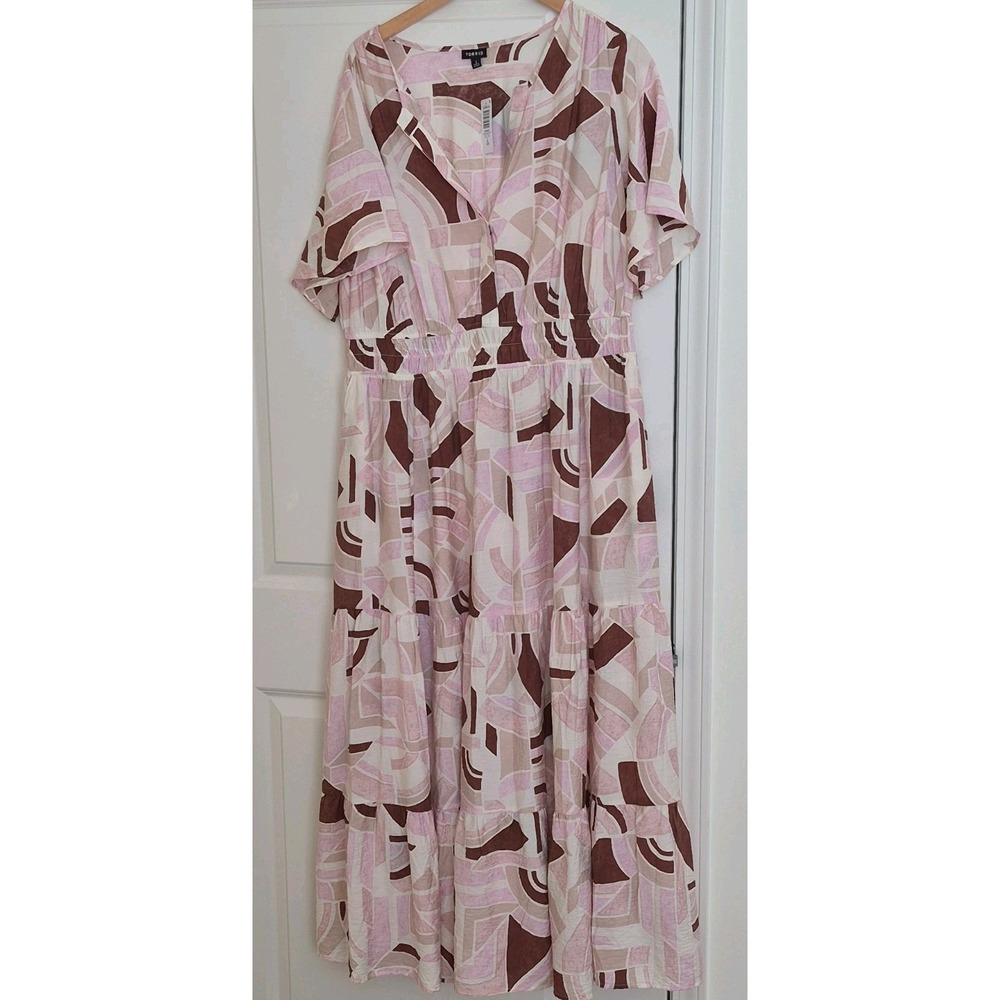 NWT TORRID Y-NECK tiered maxi dress Short Flutter Sleeves Sz Geo Print 2XL